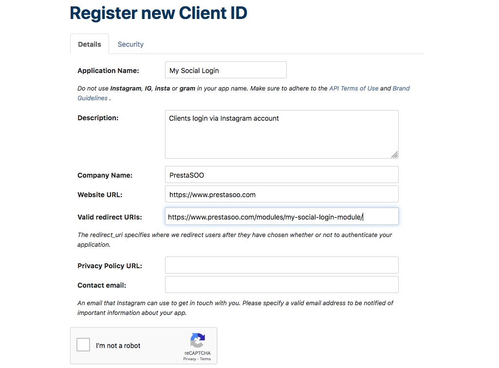 Register new Client ID